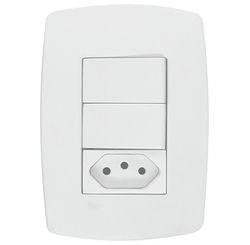 Interruptor Pérola 2 Teclas Simples + Tomada com Placa Branca - Radial