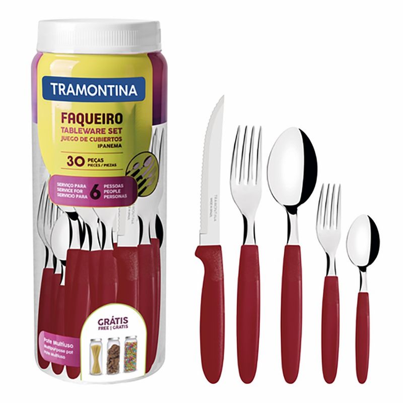 FAQUEIRO-TRAMONTINA-IPANEMA-INOX-24-PC-VERMELHO