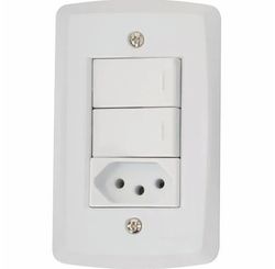 Conjunto com 2 Interruptores Simples Lux 10 A 250 V e 1 Tomada 2 P+T 10 A 250 V 4 x 2 - Tramontina