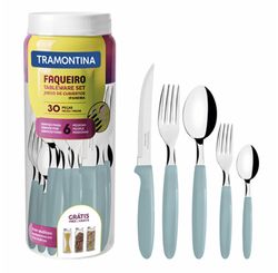 Faqueiro Ipanema com Lâminas em Aço Inox e Cabos de Polipropileno com Pote Plástico 30 Peças Menta - Tramontina