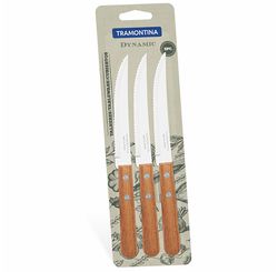 Conjunto de Facas para Churrasco e Frutas Dynamic com Lâminas em Aço Inox e Cabos de Madeira Natural 03 Peças - Tramontina