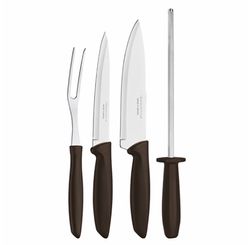 Kit para Churrasco Plenus com Lâminas em Aço Inox e Cabos de Polipropileno 4 Peças Marrom - Tramontina