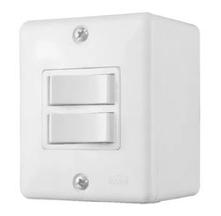 Interruptor Box Sobrepor com 2 Teclas Simples 6 A e Caixa Branco - Ilumi