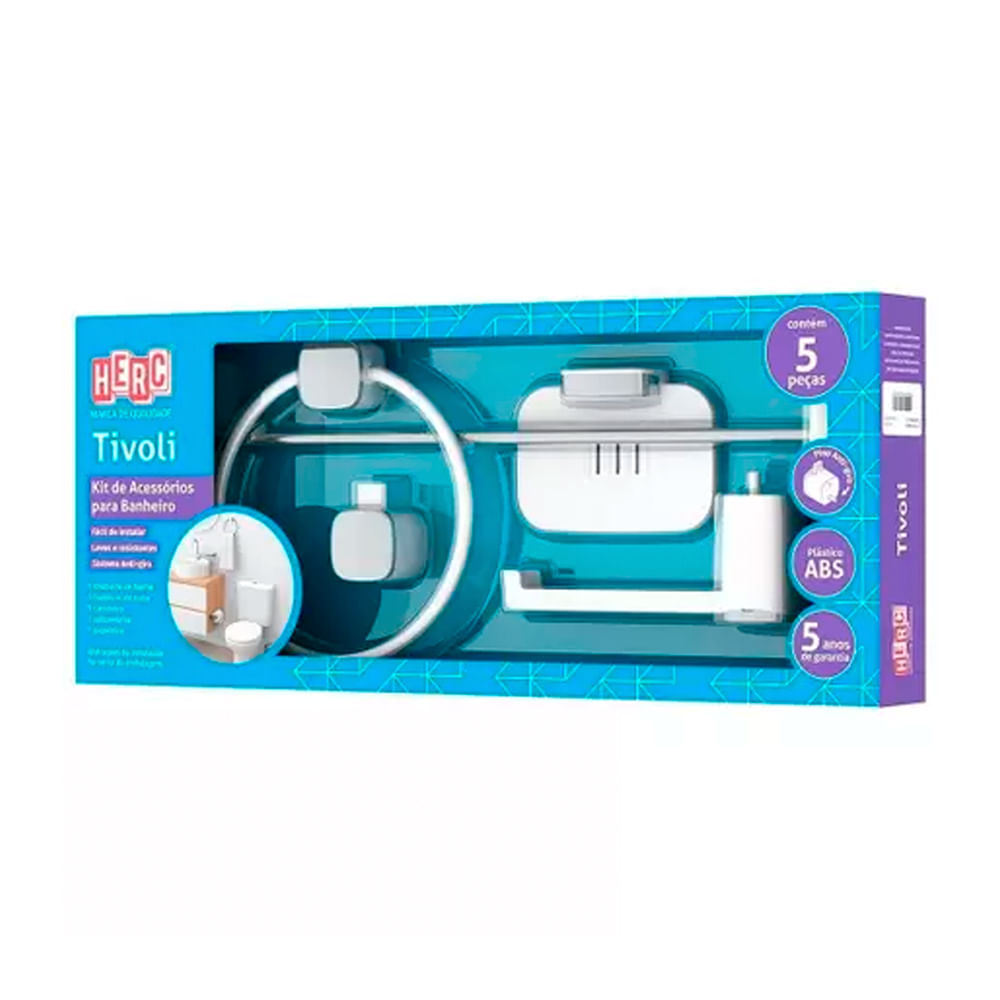 Encontraproduto.com.br - Kit para Banheiro Tivoli 5041 5 Peças Branco com Cromado - Herc